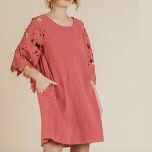 UMGEE Linen Boho Swing Shift Dress - “Clay Flower” Size Large